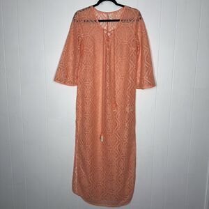 Anthropologie Women’s Lace Coverup Maxi Dress Coral Orange Size Small